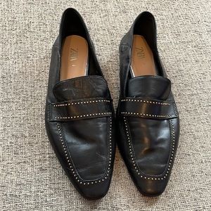 ZARA black and gold leather loafers shoes